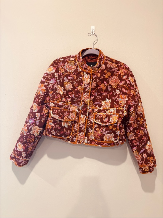 7 For All Mankind Jackets & Blazers - 7 For All Mankind Burgundy Floral Quilted Cropped Patchwork Lightweight Fall